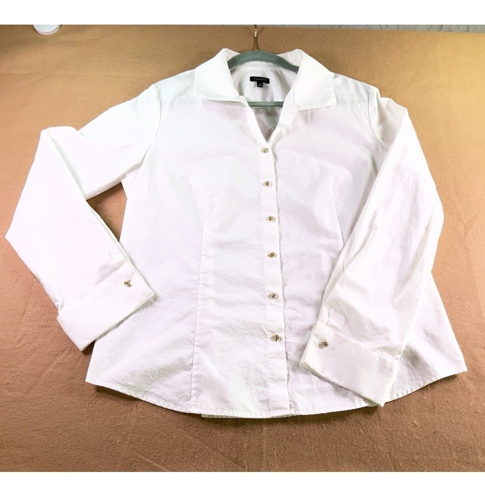Talbots Womens White 100% Cotton Button Down Shirt French Cuff Size 16